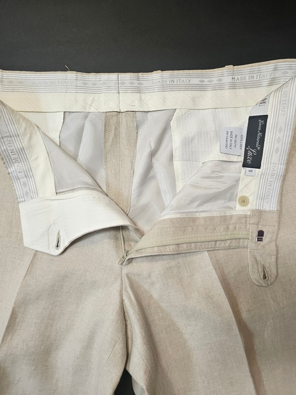 Linea Naturale Luxe Mens NWOT 100% Linen Beige Trousers Made in Italy Size 38 - Picture 11 of 16